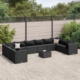 Set muebles de jardín 11 pzas y cojines ratán sintético negro de , Conjuntos de jardín - Ref: Foro24-3308291, Precio: 879,34 ...