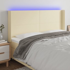 Cabecero con LED cuero sintético color crema 183x16x118/128 cm