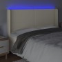 Cabecero con LED cuero sintético color crema 183x16x118/128 cm