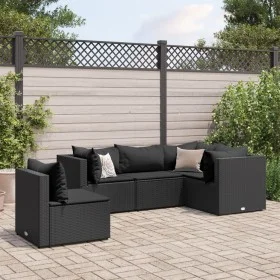 Set de muebles de jardín 5 pzas y cojines ratán sintético negro by , Garden sets - Ref: Foro24-3308155, Price: 405,20 €, Disc...
