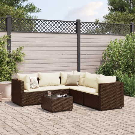 Set muebles de jardín 6 piezas y cojines ratán sintético marrón by , Garden sets - Ref: Foro24-3308129, Price: 485,59 €, Disc...