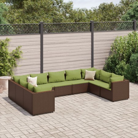 Set muebles de jardín 9 piezas y cojines ratán sintético marrón by , Garden sets - Ref: Foro24-3308270, Price: 706,35 €, Disc...
