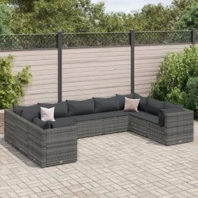 Gartenmöbel-Set 9-teilig mit grauen Polstern aus synthetischem Rattan von , Gartensets - Ref: Foro24-3308266, Preis: 609,39 €...