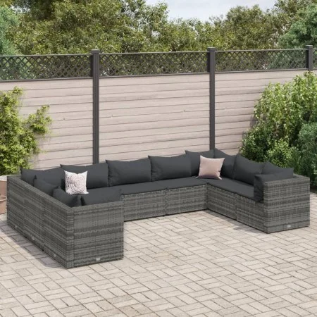 Set de muebles de jardín 9 pzas y cojines ratán sintético gris de , Conjuntos de jardín - Ref: Foro24-3308266, Precio: 608,30...
