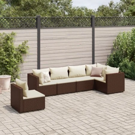 Gartenmöbel-Set, 6-teilig, mit braunen Kissen aus synthetischem Rattan. von , Gartensets - Ref: Foro24-3308169, Preis: 486,17...