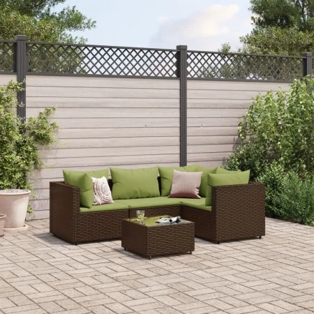 Set muebles de jardín 5 piezas y cojines ratán sintético marrón by , Garden sets - Ref: Foro24-3308086, Price: 366,36 €, Disc...