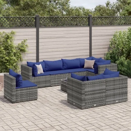 Set de muebles de jardín 9 pzas y cojines ratán sintético gris von , Gartensets - Ref: Foro24-3308207, Preis: 580,35 €, Rabat...