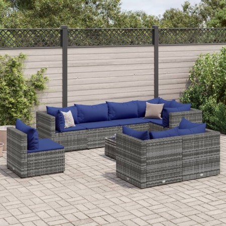 Set de muebles de jardín 9 pzas y cojines ratán sintético gris by , Garden sets - Ref: Foro24-3308207, Price: 611,64 €, Disco...