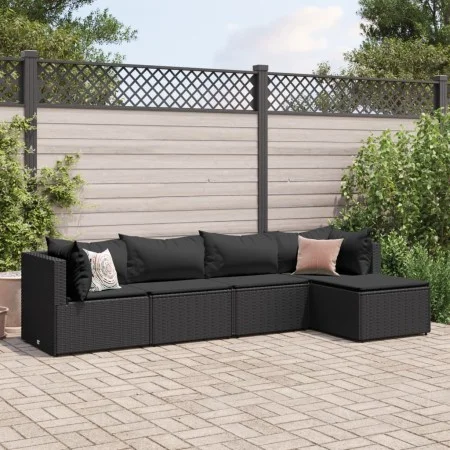 Set de muebles de jardín 5 pzas y cojines ratán sintético negro by , Garden sets - Ref: Foro24-3308059, Price: 377,67 €, Disc...
