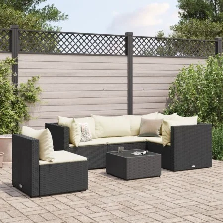 Set muebles de jardín 6 piezas y cojines ratán sintético negro de , Conjuntos de jardín - Ref: Foro24-3308160, Precio: 431,72...