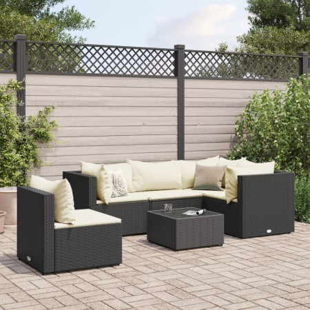 Set muebles de jardín 6 piezas y cojines ratán sintético negro by , Garden sets - Ref: Foro24-3308160, Price: 454,09 €, Disco...