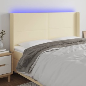 Cabecero con LED cuero sintético color crema 203x16x118/128 cm