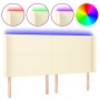 Cabecero con LED cuero sintético color crema 203x16x118/128 cm