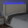 Cabecero con LED cuero sintético color crema 203x16x118/128 cm