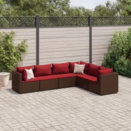 Gartenmöbel-Set, 6-teilig, mit braunen Kissen aus synthetischem Rattan. von , Gartensets - Ref: Foro24-3308141, Preis: 497,35...