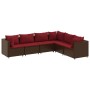 Set muebles de jardín 6 piezas y cojines ratán sintético marrón