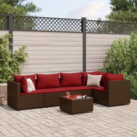 Set muebles de jardín 6 piezas y cojines ratán sintético marrón de , Conjuntos de jardín - Ref: Foro24-3308101, Precio: 408,6...