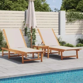 Tumbonas 2 uds con mesa madera maciza acacia y textileno gris by , Loungers - Ref: Foro24-3279253, Price: 353,56 €, Discount: %
