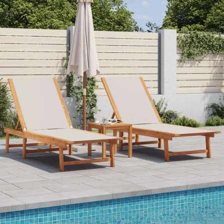 Tumbonas 2 uds con mesa madera maciza acacia y textileno gris by , Loungers - Ref: Foro24-3279253, Price: 353,56 €, Discount: %
