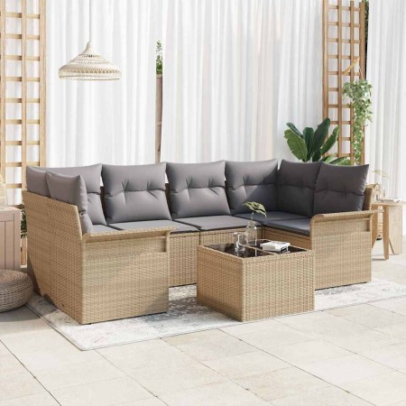 Conjunto de sofá de jardín 7 pcs Beige Poliratán