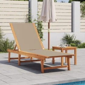 Tumbona con mesa madera maciza de acacia y textileno taupe by , Loungers - Ref: Foro24-4008419, Price: 191,28 €, Discount: %