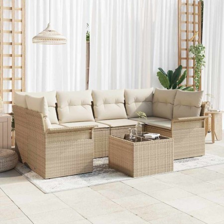 Conjunto de sofá de jardín 7 pcs Beige Poliratán