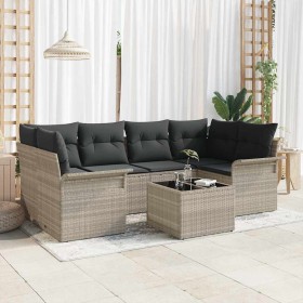 Conjunto de sofá de jardín 7 pcs Gris Claro Poliratán