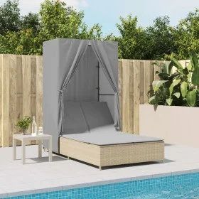 Doppel-Liegestuhl mit Dach und Vorhängen aus synthetischem Rattan in Beige. von , Liegen - Ref: Foro24-368102, Preis: 292,19 ...