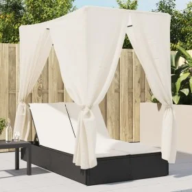 Tumbona doble con techo y cortinas ratán sintético negro by , Loungers - Ref: Foro24-368072, Price: 306,57 €, Discount: %