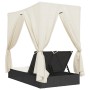 Tumbona doble con techo y cortinas ratán sintético negro by , Loungers - Ref: Foro24-368072, Price: 305,36 €, Discount: %