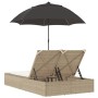 Doppel-Liegestuhl mit Kissen und Sonnenschirm aus synthetischem Rattan in Beige. von , Liegen - Ref: Foro24-368085, Preis: 26...