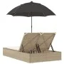 Tumbona doble con cojines y sombrilla ratán sintético beige by , Loungers - Ref: Foro24-368085, Price: 278,83 €, Discount: %