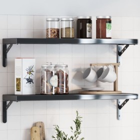 Soportes de estante 4 uds acero inoxidable negro 20x2,5x14 cm by , Shelves and shelves - Ref: Foro24-30302, Price: 24,84 €, D...