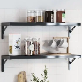 Soportes de estante 4 uds acero inoxidable negro 20x2,5x14 cm by , Shelves and shelves - Ref: Foro24-30302, Price: 24,32 €, D...