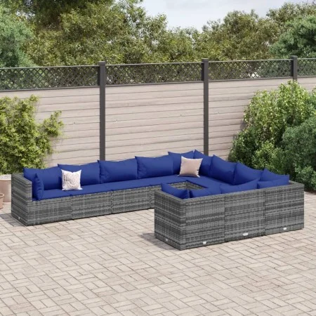 Set de sofás de jardín y cojines 10 pzas ratán sintético gris by , Garden sets - Ref: Foro24-3308335, Price: 656,44 €, Discou...
