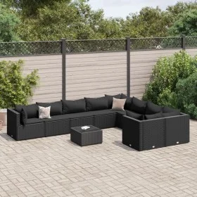 Set de sofás de jardín y cojines 10 pzas ratán sintético negro by , Garden sets - Ref: Foro24-3308323, Price: 751,39 €, Disco...