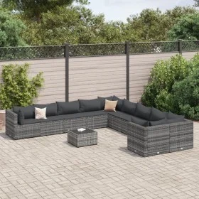 Set de sofás de jardín 11 pzas y cojines ratán sintético gris by , Garden sets - Ref: Foro24-3308354, Price: 713,67 €, Discou...