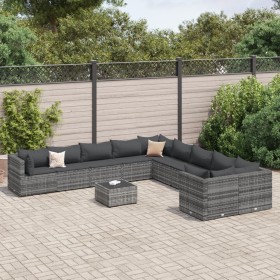 Set de sofás de jardín 11 pzas y cojines ratán sintético gris by , Garden sets - Ref: Foro24-3308354, Price: 745,64 €, Discou...