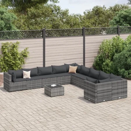 Set de sofás de jardín 11 pzas y cojines ratán sintético gris by , Garden sets - Ref: Foro24-3308354, Price: 713,67 €, Discou...
