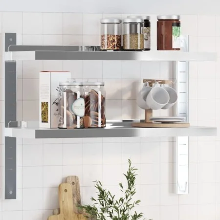 Estante de pared acero inoxidable plateado 75x23,5x60 cm de , Estantes y estanterías - Ref: Foro24-30314, Precio: 51,12 €, De...