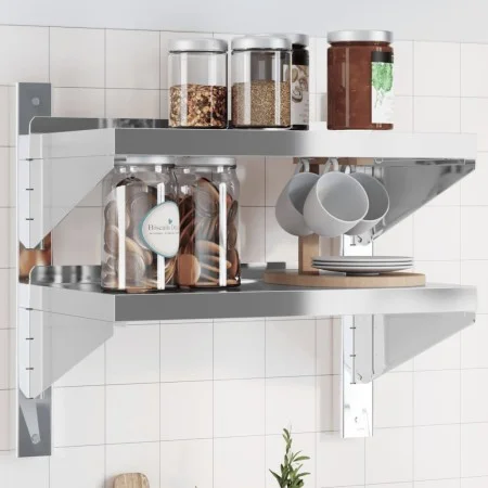 Edelstahl-Wandregal silber 50x30x48 cm von , Regale und Regale - Ref: Foro24-30316, Preis: 52,05 €, Rabatt: %