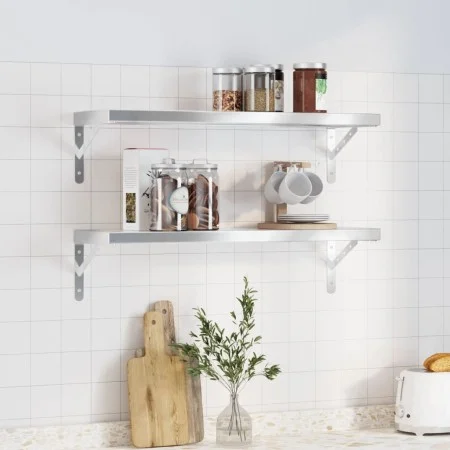 Wandregale 2 Stück Edelstahl silber 75x23,5 cm von , Regale und Regale - Ref: Foro24-3214507, Preis: 84,83 €, Rabatt: %