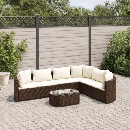 Juego de sofás de jardín 7 piezas con cojines ratán PE marrón by , Garden sets - Ref: Foro24-3308377, Price: 440,75 €, Discou...