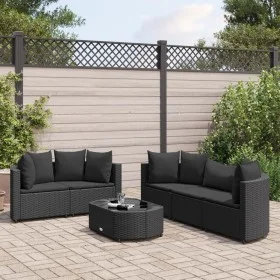 Set de sofás de jardín 6 piezas y cojines ratán sintético negro by , Garden sets - Ref: Foro24-3308419, Price: 423,96 €, Disc...
