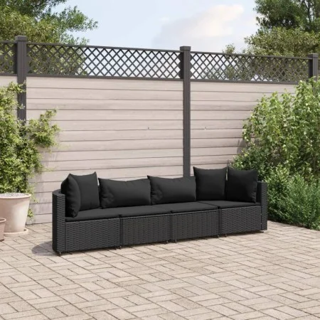 Juego de sofás jardín 4 pzas con cojines ratán sintético negro by , Garden sets - Ref: Foro24-3308459, Price: 315,51 €, Disco...