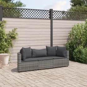 Set de sofá de jardín 3 pzas y cojines ratán sintético gris by , Garden sets - Ref: Foro24-3308450, Price: 212,73 €, Discount: %