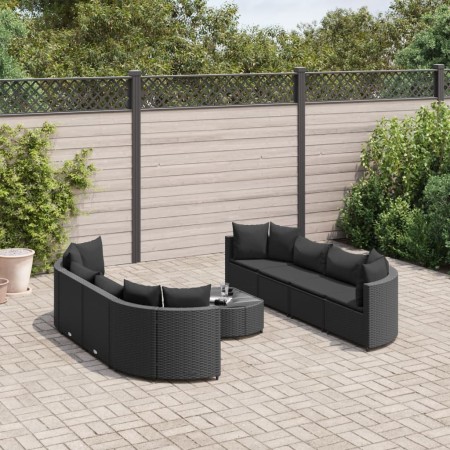 Gartensofagarnitur mit 9-teiligen Kissen aus schwarzem Kunststoffrattan von , Gartensets - Ref: Foro24-3308427, Preis: 653,81...