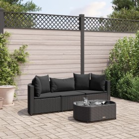 Juego de sofás jardín 4 pzas con cojines ratán sintético negro by , Garden sets - Ref: Foro24-3308363, Price: 269,70 €, Disco...