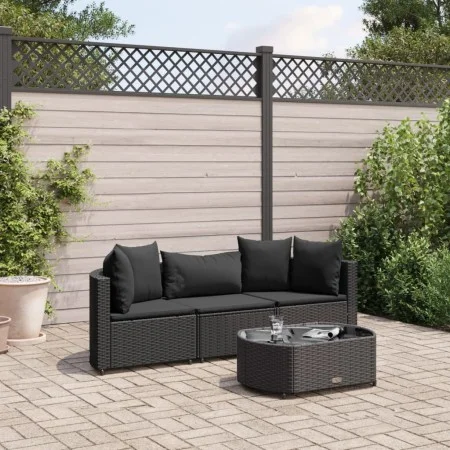 Juego de sofás jardín 4 pzas con cojines ratán sintético negro by , Garden sets - Ref: Foro24-3308363, Price: 259,19 €, Disco...