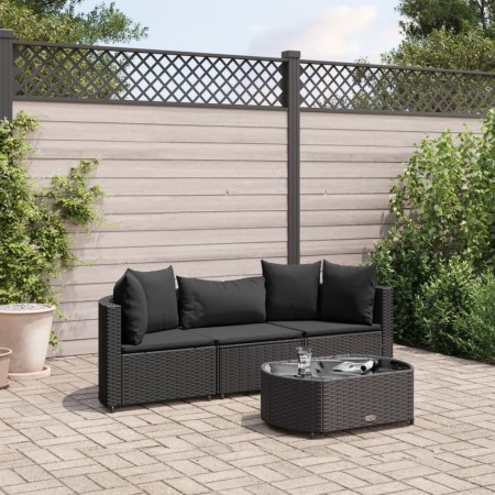 Juego de sofás jardín 4 pzas con cojines ratán sintético negro by , Garden sets - Ref: Foro24-3308363, Price: 268,41 €, Disco...